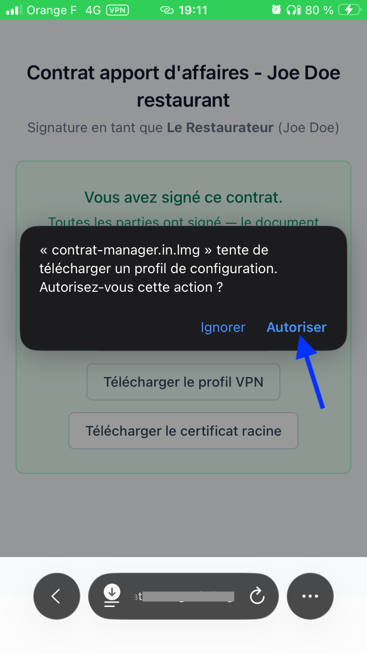 Autoriser le téléchargement du profil de configuration
