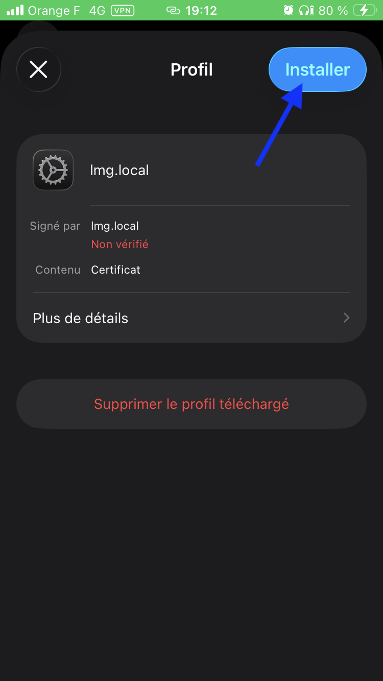 Toucher le bouton Installer