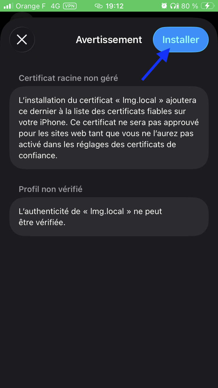 Confirmer l’installation malgré l’avertissement