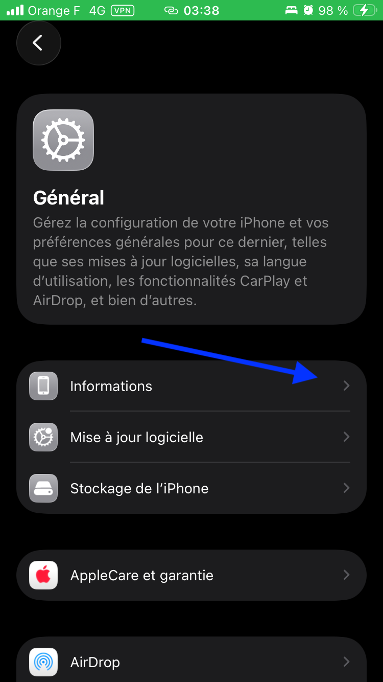 Toucher Informations dans Général