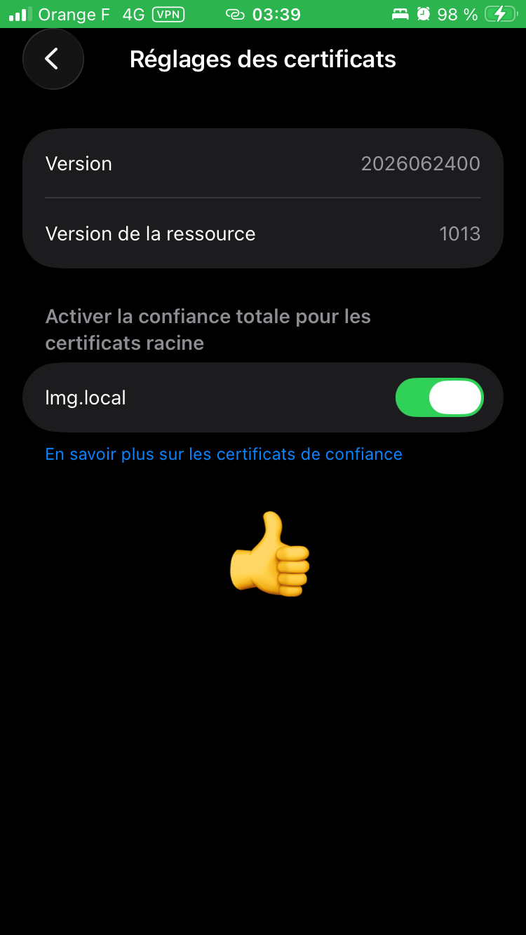 Le certificat racine est activé, opération terminée